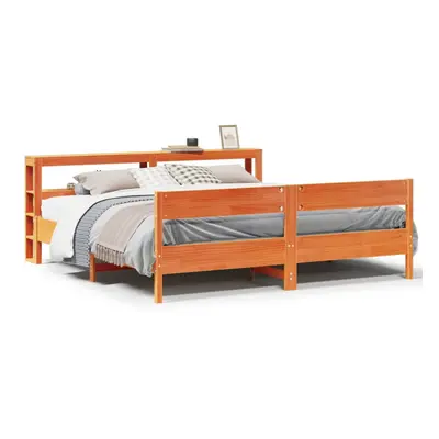 vidaXL Bed Frame with Headboard Bed Base Wax Brown 200x200 cm Solid Wood Pine