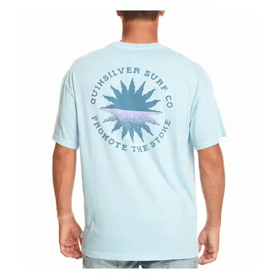 (M, Clear Sky) Quiksilver Mens Fading Sun Short Sleeve Crew Neck Cotton T-Shirt Top - Clear Sky