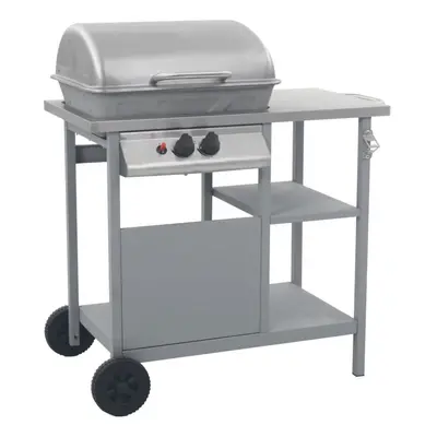 vidaXL Gas BBQ Grill with 3-layer Side Table Black and Silver Outdoor Grill