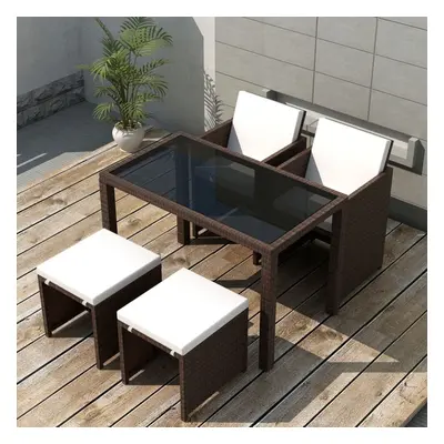 vidaXL Outdoor Dining Set Piece Brown Poly Rattan Garden Patio Furniture