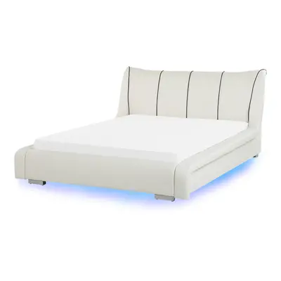 Leather EU Double Size LED Bed White NANTES