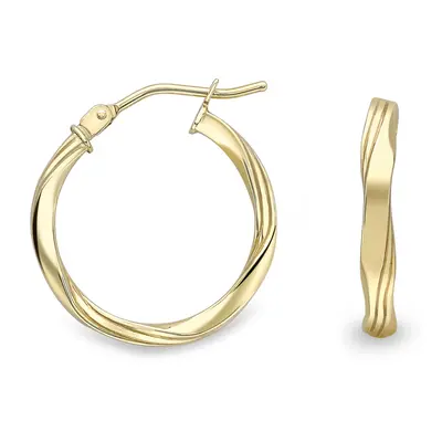 Jewelco London 9ct Yellow Gold Simple Double Flat Twist Hoop Earrings - ERNR02559