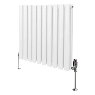 (600mm x 600mm, White) Oval Column Designer Radiator & TRV Valves