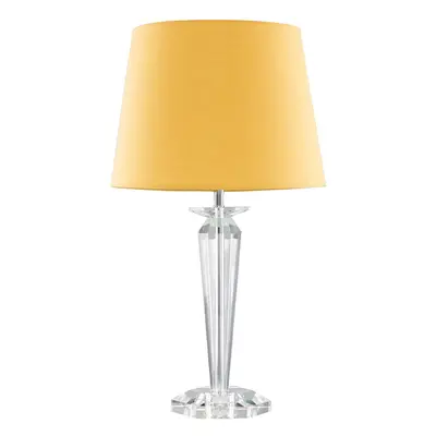 Modern Clear Genuine K9 Crystal Base Table Lamp with a Mustard Tapered Shade - Complete with a 6