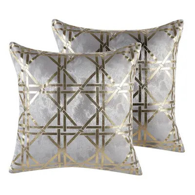 Set of Cushions Geometric Pattern x cm Grey with Gold CASSIA