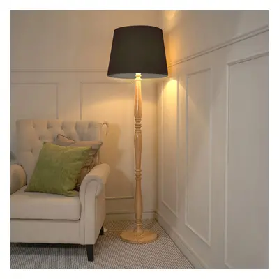 ValueLights Victoria Black Taper Shade Light Wood Stem Floor Lamp