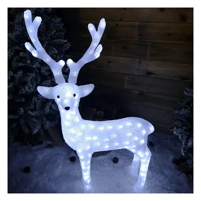 115cm Indoor Outdoor LED Acrylic White Standing Christmas Reindeer Decoration