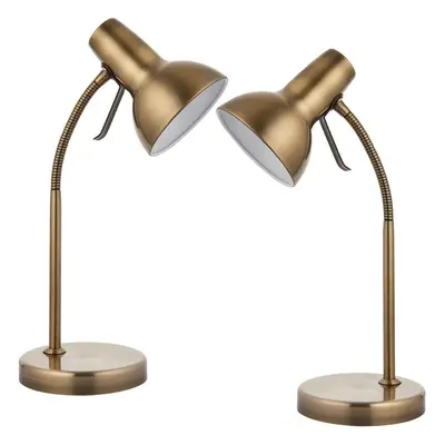 2 PACK | Adjustable Neck USB Desk Lamp Satin Nickel Metal Shade Table Work Light