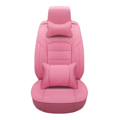 (Pink Deluxe Edition) Luxury PU Leather Car Seat Cover Universal 5-Seat Full Set Seat Cover