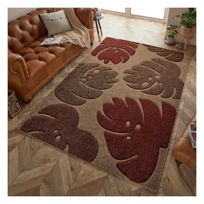 (23. 7155Q Leaf - Beige Terracotta, x cm) Modern Geometric Floral Abstract Area Rugs Check Multi