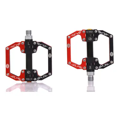 (Black+Red) Aluminum Alloy Mountain Bike Pedals Flat Platform Sealed Bearing Axle 9/16" Cycling 