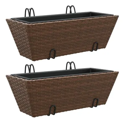 vidaXL Planters with hooks Patio Flower Pot Raised Bed pcs Brown Poly Rattan