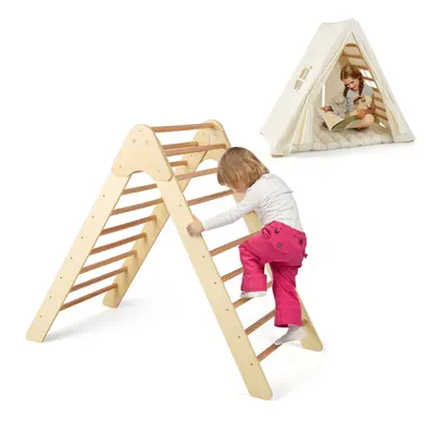 2-in-1 Triangle Kids Climber Set Wooden Climb Play Tent w/ 7cm Thick Pad