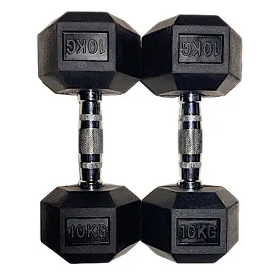 2 x 10kg HEX Dumbbells Rubber Encased Dumbbell Hex Weights