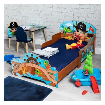 Kids Pirate Theme Wooden Single Bed Ship Boat Frame Guardrails Bedroom