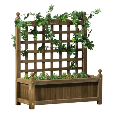 Outsunny Raised Garden Bed with Trellis Garden Planters Indoor Outdoor Brown