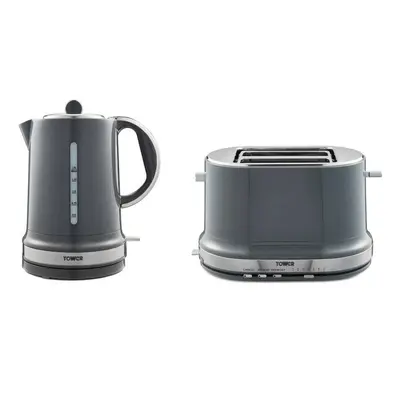 Tower Stylish BELLE Graphite Grey 1.5L 3kW Jug Kettle, Slice Toaster