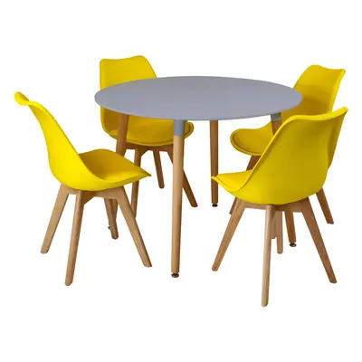 (Yellow) 5pc Charles Jacobs Beech Dining Set - Grey Table