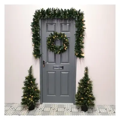 Set of Premier Pre Lit Christmas Door Decoration Kit PVC/ Cashmere - 90cm Trees / Garland & 50cm