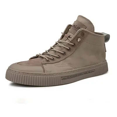 (Khaki, 10) Men Vinatge Canvas Splicing Elastic Lace Up Ankle Boots