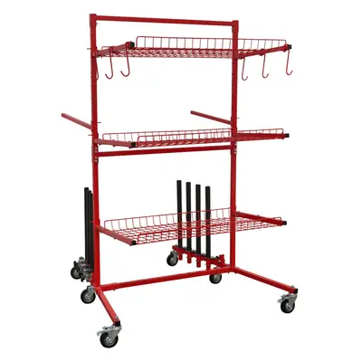 Car Parts Cart with Folding Panel Train - Adjustable Shelves Hooks & Arms