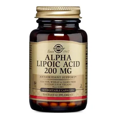 Solgar Alpha Lipoic Acid Mg Dietary Supplement Vegetable Capsules Support Antioxidant Gluten-Fre