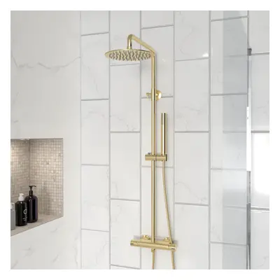 Nes Home Brushed Brass Cool Touch Thermostatic Riser Rail Shower Set