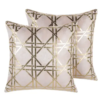 Set of Cushions Geometric Pattern x cm Pink with Gold CASSIA