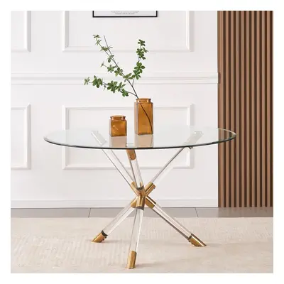 Vidrio 100cm Round Glass Dining Table Gold & Acrylic Legs