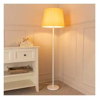 ValueLights Charlie Mustard Tapered Shade White Stem Floor Lamp & Bulb