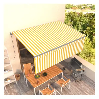 vidaXL Manual Retractable Awning with Blind 4x3m Yellow&White Outdoor Awning