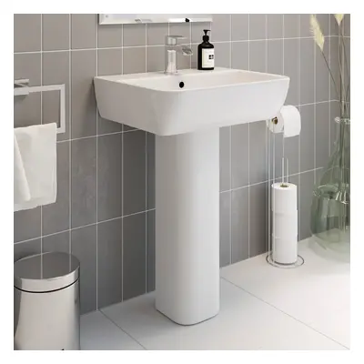 Modern Bathroom Provence Full Pedestal 550mm Tap Hole Sink White Gloss