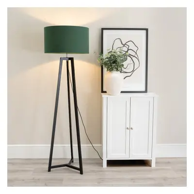 ValueLights Lottie Green Shade Black Wood Tripod Floor Lamp & LED Bulb