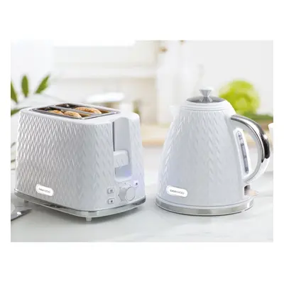 (White) DAEWOO Argyle Retro Set Kettle and Toaster Matching Bundle Slice Browning Control Easy C