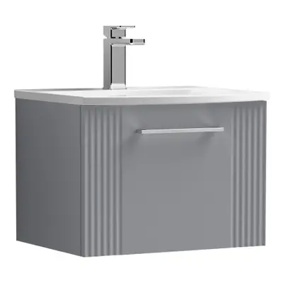 Retro Drawer Wall Hung Vanity Unit with Curved Tap Hole Ceramic Basin - 500mm - Satin Grey - Bal