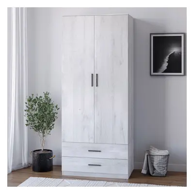 (Ash Grey Set) Tall Door Wardrobe With Drawers Metal Runners