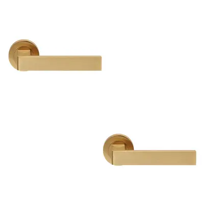 2x PAIR Straight Square Handle on Round Rose Concealed Fix Satin Brass