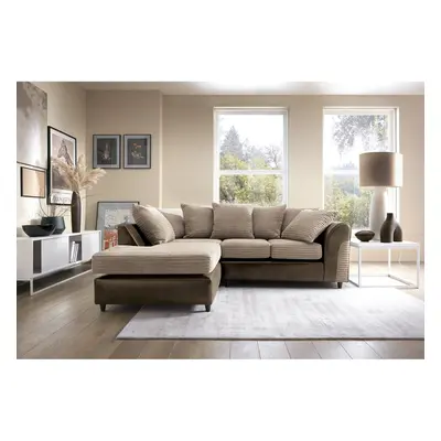 (Brown, Left Facing) Harvey Cord Fabric Corner Sofa