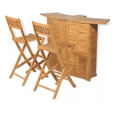 vidaXL Teak Outdoor Bar Set Piece Foldable Garden Furniture Table Stools