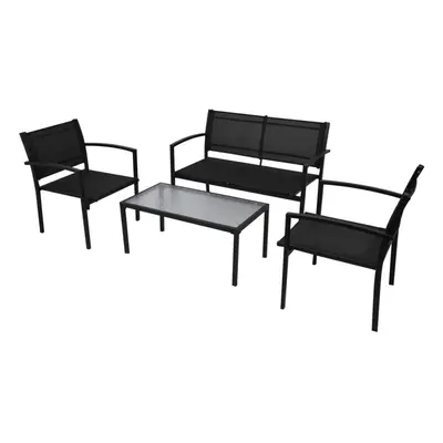 Four Piece Outdoor Patio Garden Furniture Set Coffee Table Chair Bench Black