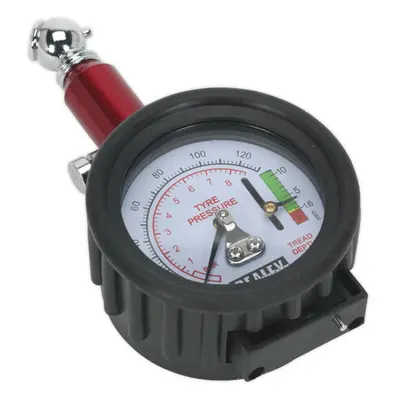 120psi Premium Tyre Pressure Gauge & Tread Depth Reader - 45Ã Angled Chuck Plug