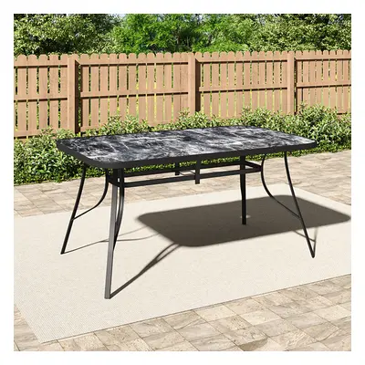 150*90CM Garden Tempered Glass Marble Texture Coffee Table Patio Dining Table with Parasol Hole