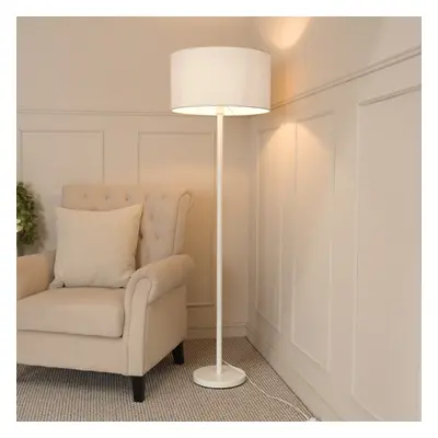 ValueLights Charlie White Stem Floor Lamp with Grey Drum Lamp Shade