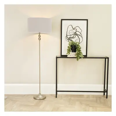 ValueLights Maggie Grey Shade Brushed Chrome Candlestick Floor Lamp