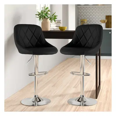 (BLACK) Set of Two Madrid Faux Leather Chrome Barstools