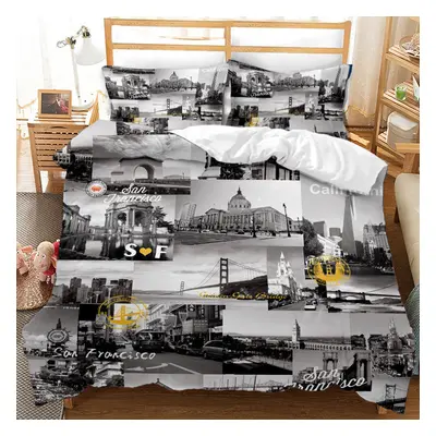 (B, EU-Double(3pcs):220x240cm) 3D Printed England Street Views Building Bedding âCovers Set