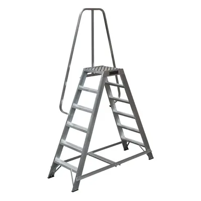 1.5m Heavy Duty Double Sided Fixed Step Ladders Safety Handrail & Wide Platform