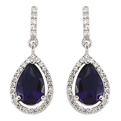 Jewelco London Ladies Sterling Silver Sapphire-Blue Pear Cubic Zirconia Halo Tears of Joy Drop E