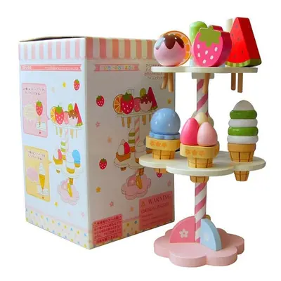 Wooden Kids Toy Play House Strawberry Ice Cream Stand Gifts Set