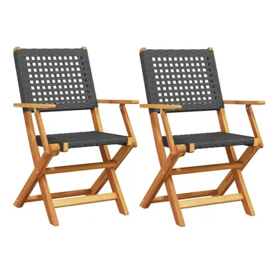 (black, pcs) vidaXL Garden Chairs Outdoor Dining Chair Solid Wood Acacia and Poly Rattan